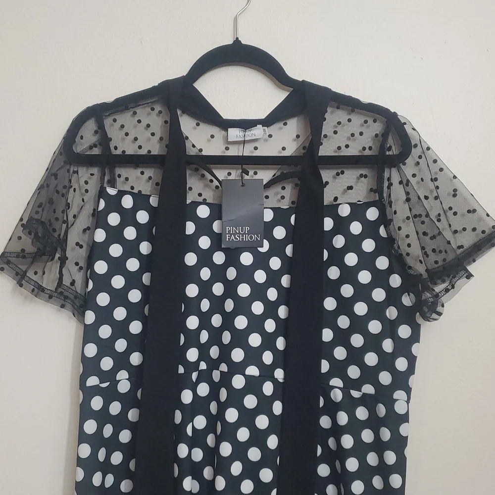 Pinup Fashion Polka Dot Dress 14W Sheer Top Swiss Dot - Picture 3 of 9